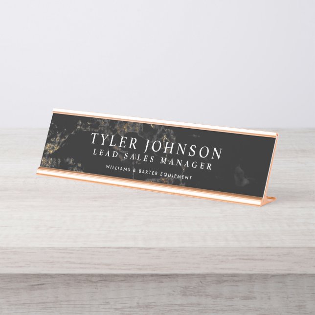 Black Marble Backdrop Customized Desk Name Plate (Front)