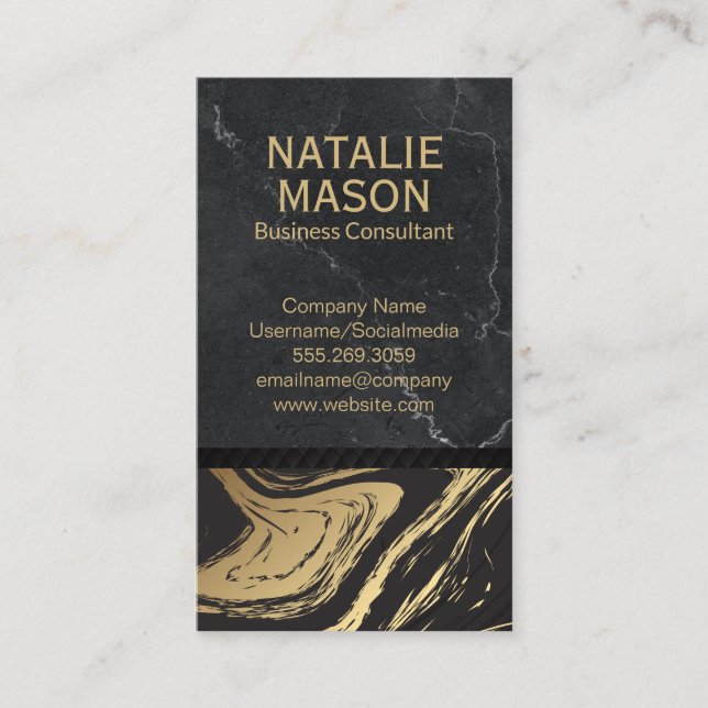 Black Marble Background | Gold Marble Business Card (Front)
