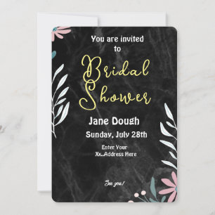 Black Marble Background Minimalist Bridal Shower  Invitation