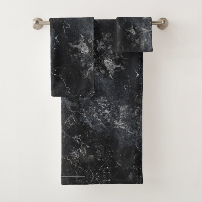 Black marble bath towel set (Insitu)