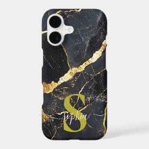 black marble chic gold glitter monogram