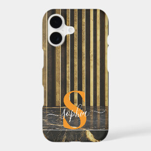 black marble chic gold glitter monogram
