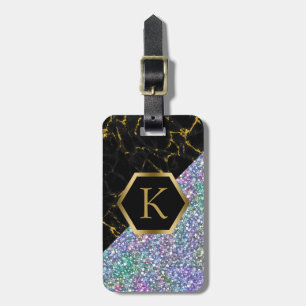 Black Marble & Colourful Glitter Modern Design Luggage Tag