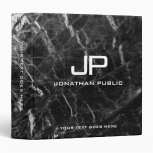 Black Marble Customize Monogram Initial Elegant Binder