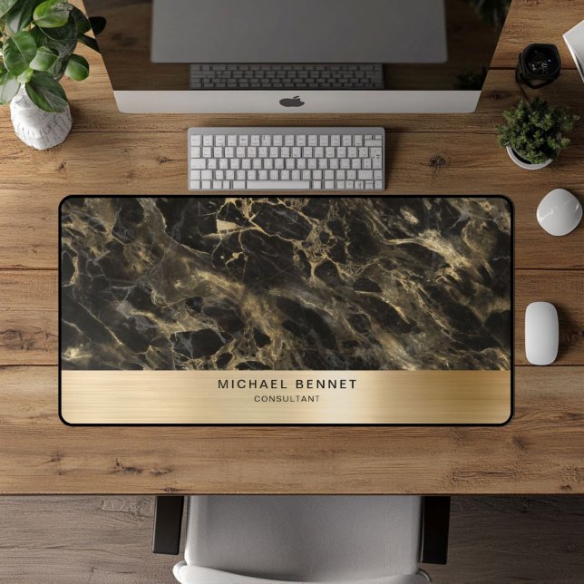 Black Marble Faux Gold Metallic Business Desk Mat (Black Marble Faux Gold Metallic Business Desk Mat)