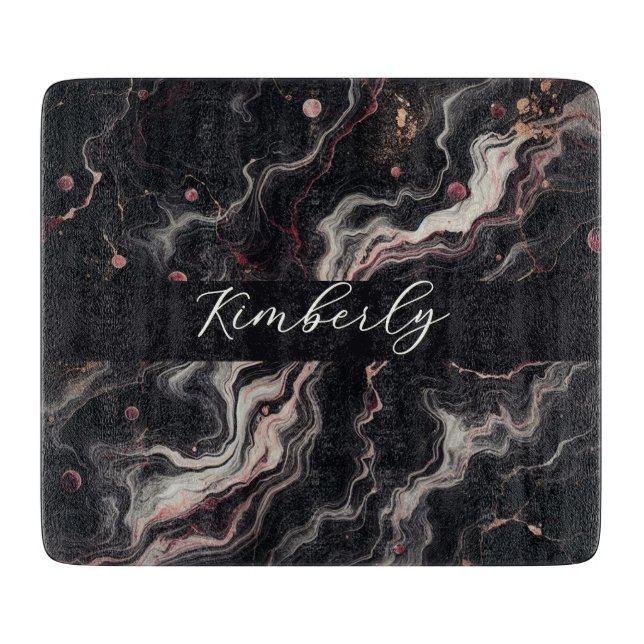 Black Marble Gold Accents Modern Elegant Kitchen Cutting Board (Front)