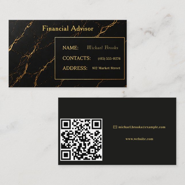 Black Marble Gold Business Card (Front/Back)