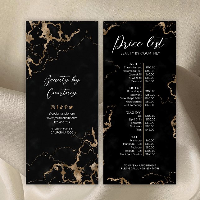 Black Marble & Gold Elegant Salon Price List Menu (Creator Uploaded)