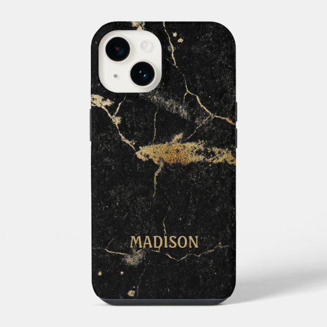 Black Marble Gold Glitter  iPhone Case (Back)