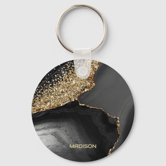 Black Marble Gold Glitter  Keychain (Front)