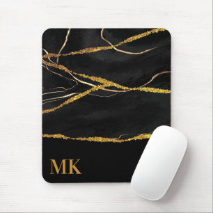 Black Marble Gold Glitter Mouse Pad