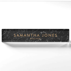 Black Marble Gold Minimal Realtor Nameplate