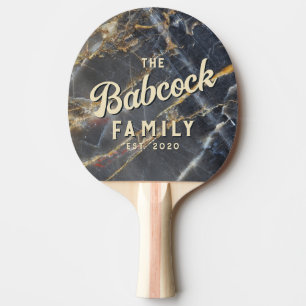 Black Marble & Gold Stone Retro Family Name & Year Ping Pong Paddle