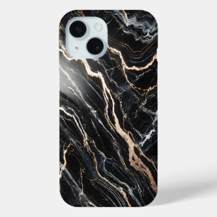 Black Marble & Gold Veins iPhone 15 Case
