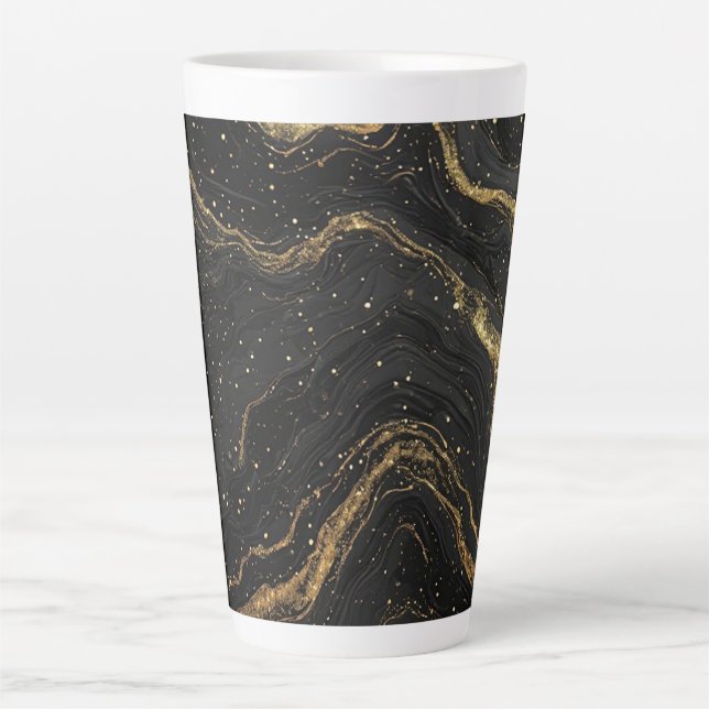 Black Marble Gold Veins Luxury Abstract Latte Mug (Front)