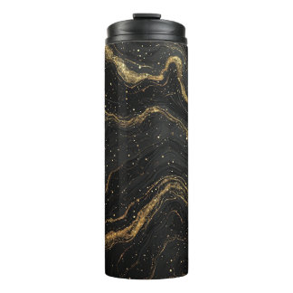 Black Marble Gold Veins Luxury Abstract Thermal Tumbler