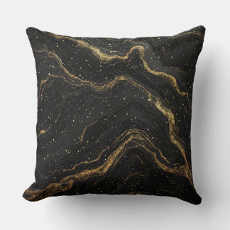 Black Marble Gold Veins Luxury Abstract Throw Pillow