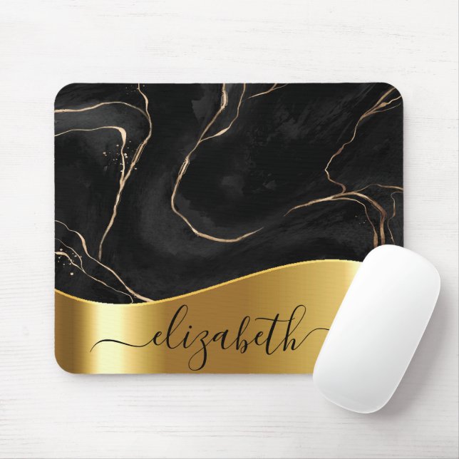Black Marble Golden Foil Mouse Pad (With Mouse)