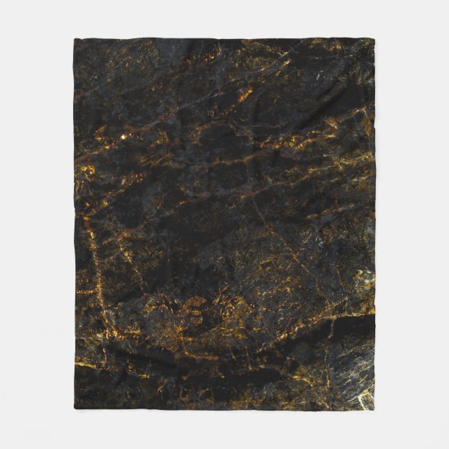 Black marble, golden veins, texture. fleece blanket (Front)