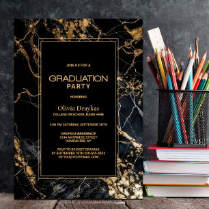 Black Marble Graduation Party Invitation