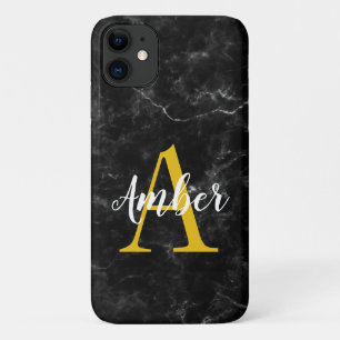 Black marble initial iphone/samsung case
