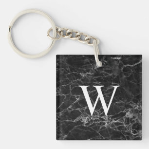 Black Marble Initial Square Custom Key Chain
