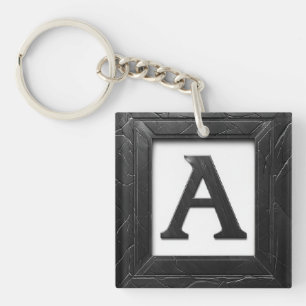 🖤 Black Marble Letter A Initial Design 🖤 Keychain