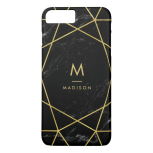 Black Marble Look with Faux Gold Geometric Pattern iPhone 8 Plus/7 Plus Case
