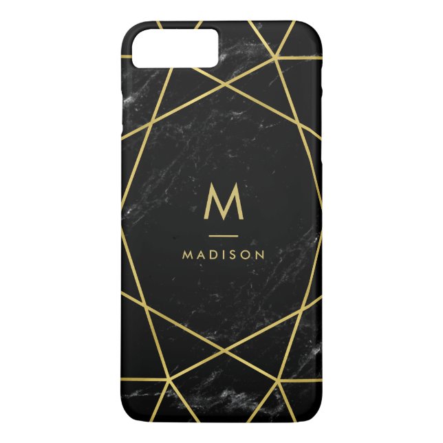 Black Marble Look with Faux Gold Geometric Pattern Case-Mate iPhone Case (Back)