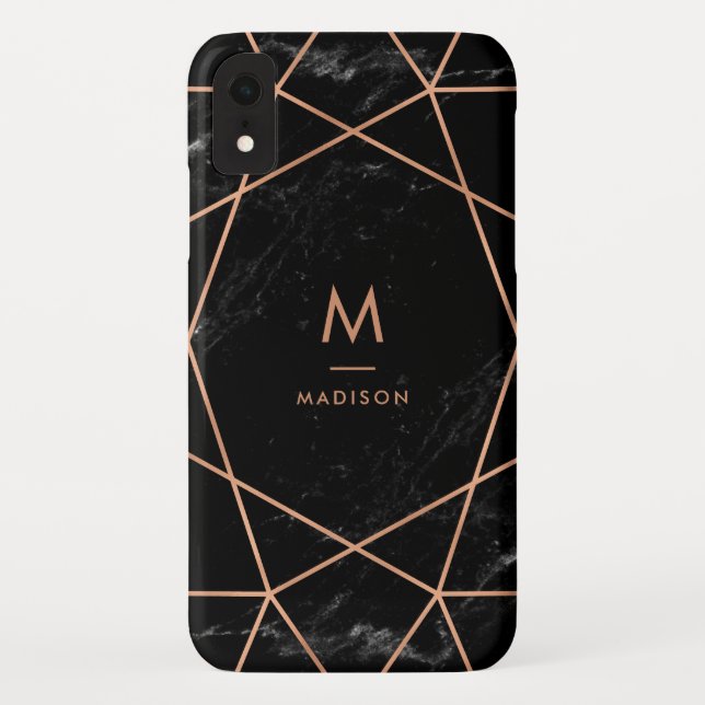 Black Marble Look with Faux Rose Gold Geometrics Case-Mate iPhone Case (Back)