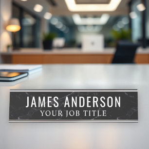 Black Marble Modern Office Employee Desk Name Plate