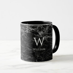 Black Marble Monogram Name Modern White Initial Mug