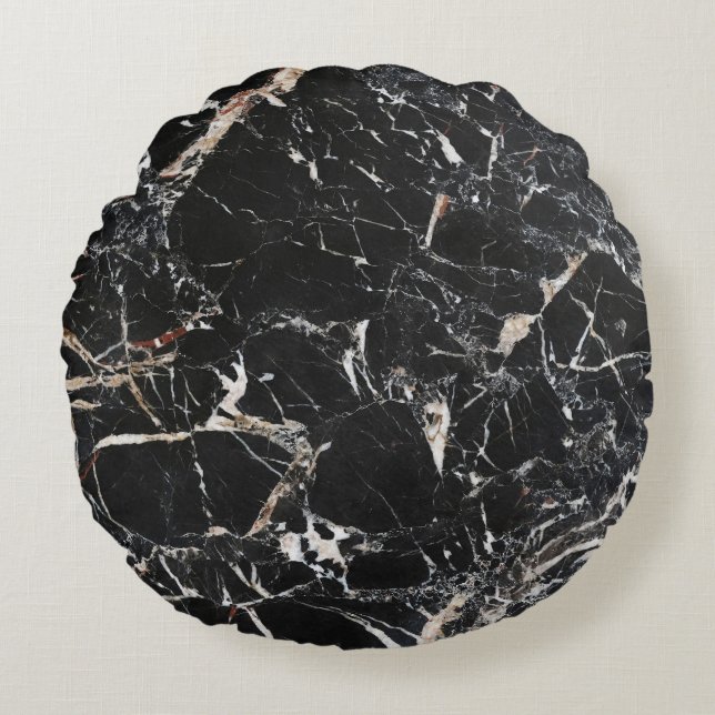 Black marble: natural abstract texture. round pillow (Front)