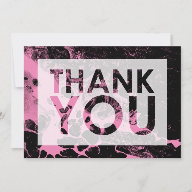 Black Marble Over Bright Pink with Cutout Thank You Card (Front)