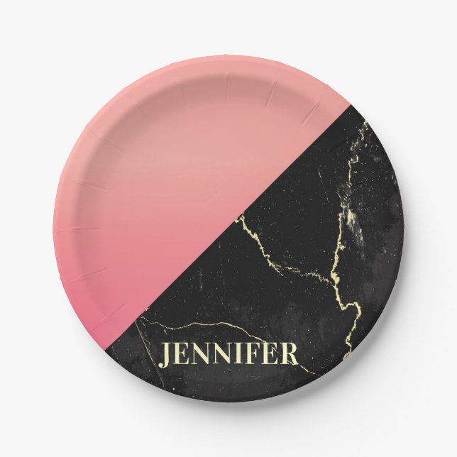 Black Marble Paper Plate (Front)
