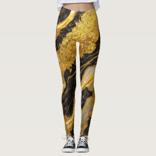 Black Marble Pattern with Gold Leggings