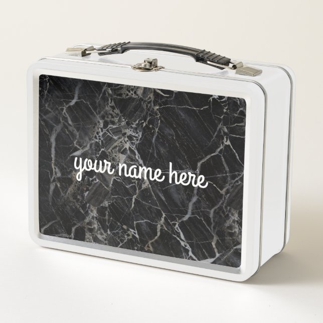 Black Marble Personalized Lunch Box (Front)