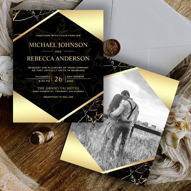 Black Marble Photo Budget Wedding Invitation (Creator Uploaded)