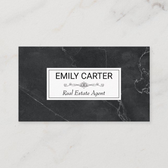 Black Marble | Real Estate Agent Business Card (Front)