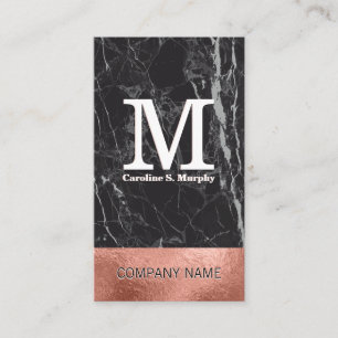 Black Marble   Rose Gold Foil Colour Block Business Card
