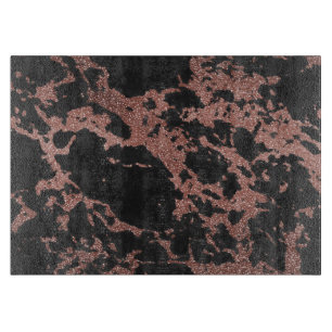 Black marble rose gold glitter texture image cutting board