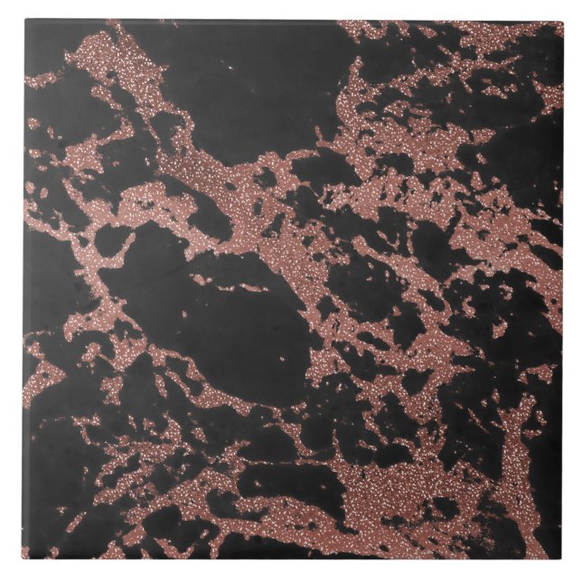 Black marble rose gold glitter texture image tile (Front)