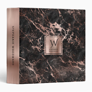 Black Marble Rose Gold Monogram Binder
