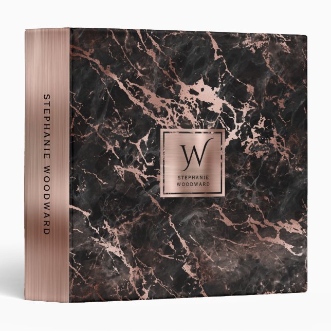 Black Marble Rose Gold Monogram Binder (Front/Spine)