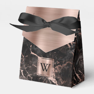 Black Marble Rose Gold Monogram Favor Box