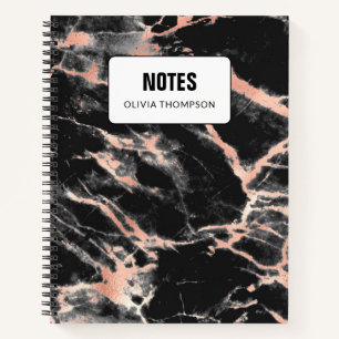 Black Marble & Rose Gold Personalized  Notebook