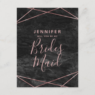 Black Marble Rose Gold Will You Be My Bridesmaid Invitation