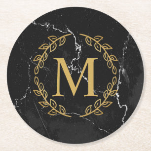 Black Marble Round Paper Coaster