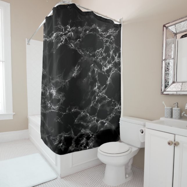 Black Marble Shower Curtain (In Situ)
