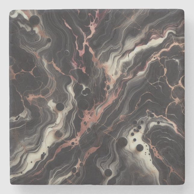 Black Marble Simple Stone & Granite Drinkware Coaster (Front)